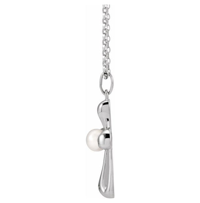 14K Yellow Or White Gold Or Sterling Silver 4 Mm 18 In Polished Cultured Freshwater Pearl Cross Necklace