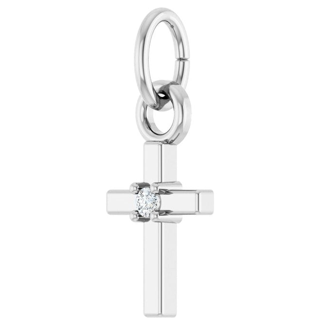 14K White Gold Or Sterling Silver Round 1 Mm I1, G-H Polished .005 Ct Natural Diamond Cross Pendant