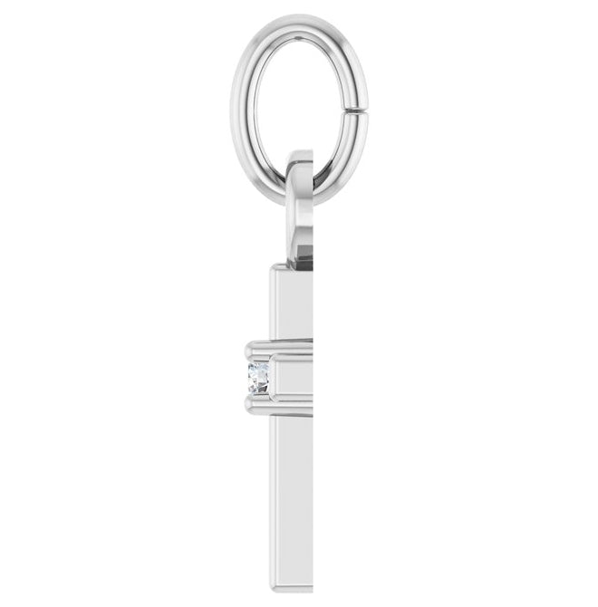 14K White Gold Or Sterling Silver Round 1 Mm I1, G-H Polished .005 Ct Natural Diamond Cross Pendant