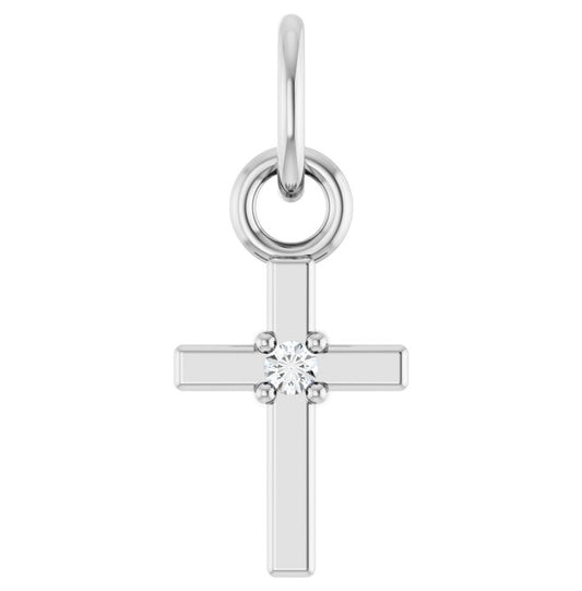 14K White Gold Or Sterling Silver Round 1 Mm I1, G-H Polished .005 Ct Natural Diamond Cross Pendant