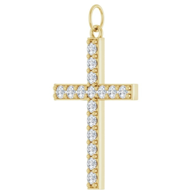 14K Yellow Or White Gold Round 2 Mm Si1-Si2, G-H Polished 1/2 Ctw Lab-Grown Diamond Cross Pendant