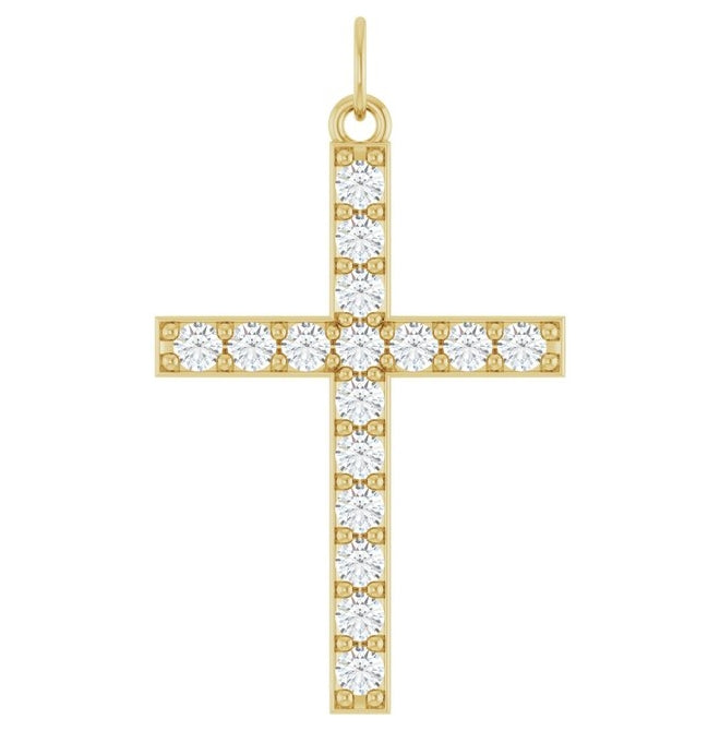 14K Yellow Or White Gold Round 2 Mm Si1-Si2, G-H Polished 1/2 Ctw Lab-Grown Diamond Cross Pendant