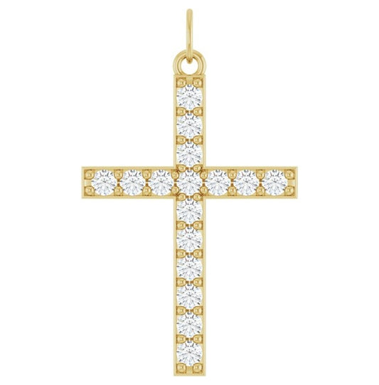 14K Yellow Or White Gold Round 2 Mm Si1-Si2, G-H Polished 1/2 Ctw Lab-Grown Diamond Cross Pendant