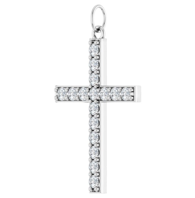 14K Yellow Or White Gold Round 2 Mm Si1-Si2, G-H Polished 1/2 Ctw Lab-Grown Diamond Cross Pendant