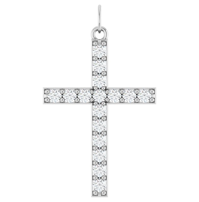 14K Yellow Or White Gold Round 2 Mm Si1-Si2, G-H Polished 1/2 Ctw Lab-Grown Diamond Cross Pendant
