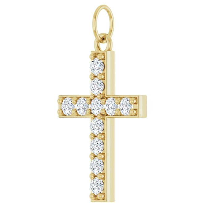 14K Yellow Gold Round 2 Mm Si1-Si2, G-H Polished 1/3 Ctw Lab-Grown Diamond Cross Pendant