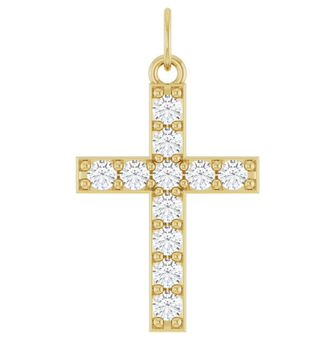 14K Yellow Gold Round 2 Mm Si1-Si2, G-H Polished 1/3 Ctw Lab-Grown Diamond Cross Pendant