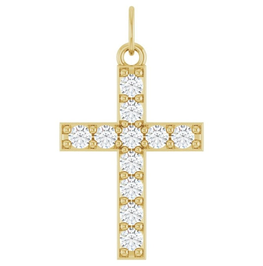 14K Yellow Gold Round 2 Mm Si1-Si2, G-H Polished 1/3 Ctw Lab-Grown Diamond Cross Pendant