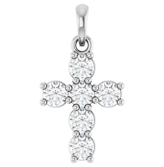 14K Yellow Or White Gold Round  I1, G-H Polished Natural Diamond Cross Pendant