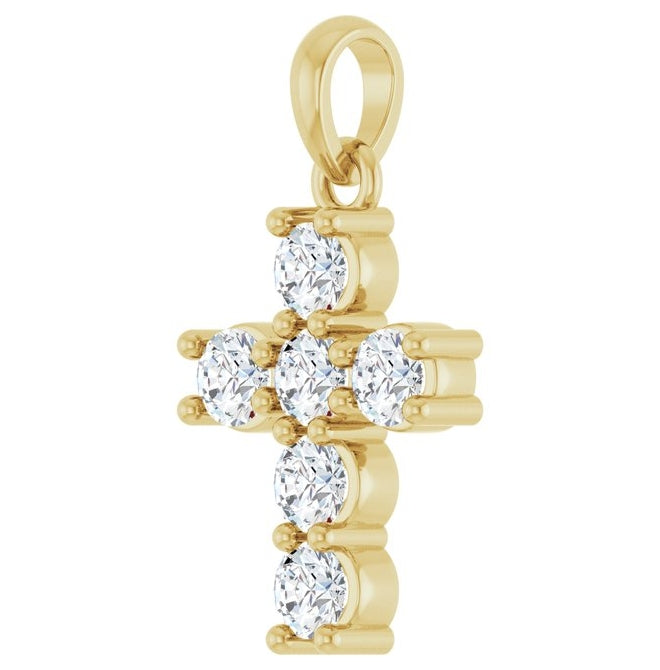 14K Yellow Or White Gold Round Si1-Si2, G-H Polished Lab-Grown Diamond Cross Pendant