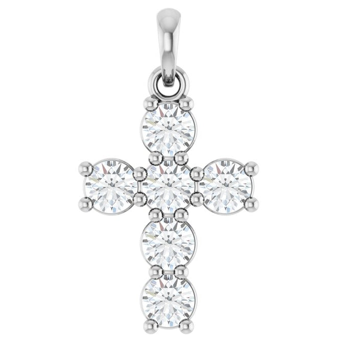14K Yellow Or White Gold Round Si1-Si2, G-H Polished Lab-Grown Diamond Cross Pendant