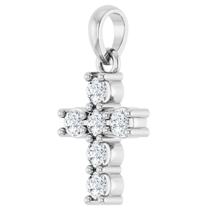 14K Yellow Or White Gold Round Si1-Si2, G-H Polished Lab-Grown Diamond Cross Pendant