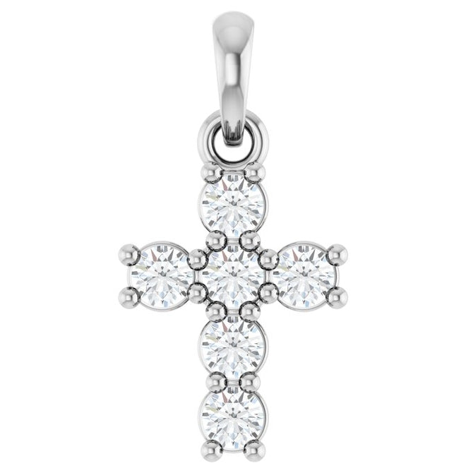 14K Yellow Or White Gold Round  I1, G-H Polished Natural Diamond Cross Pendant