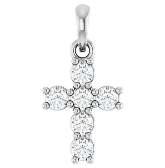 14K Yellow Or White Gold Round  I1, G-H Polished Natural Diamond Cross Pendant