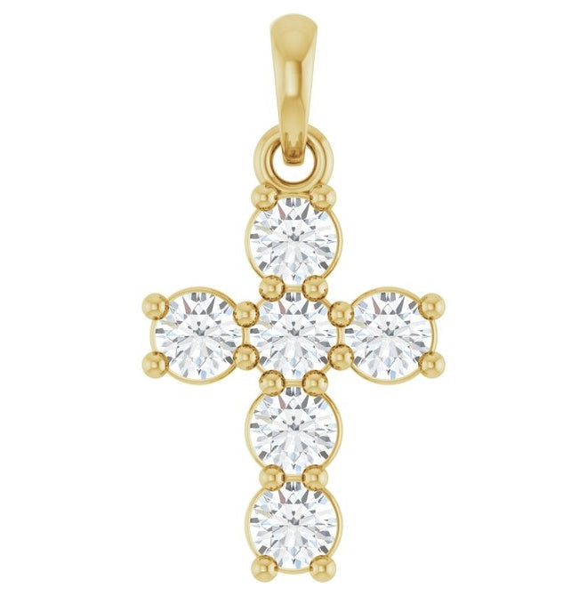 14K Yellow Or White Gold Round Si1-Si2, G-H Polished Lab-Grown Diamond Cross Pendant