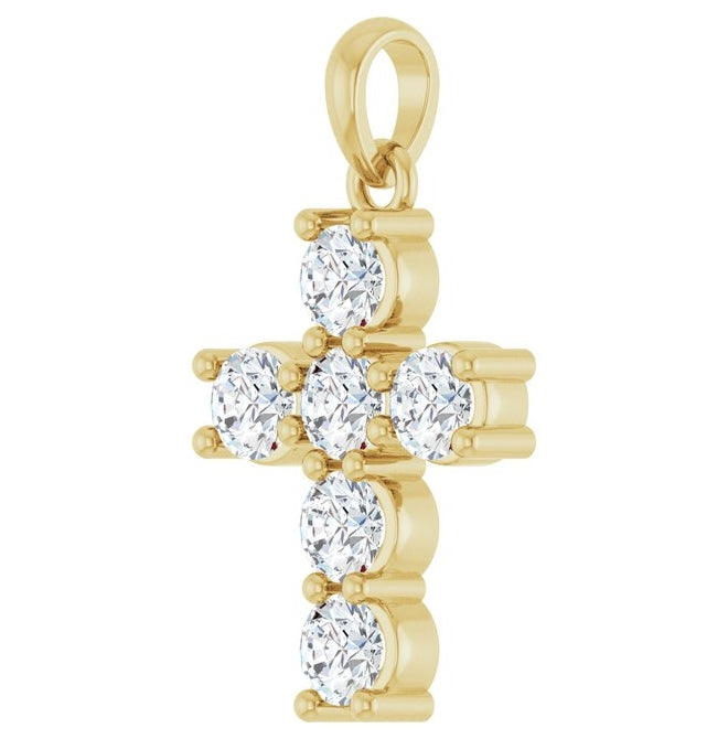 14K Yellow Or White Gold Round Si1-Si2, G-H Polished Lab-Grown Diamond Cross Pendant