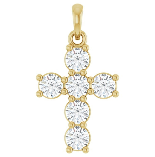 14K Yellow Or White Gold Round Si1-Si2, G-H Polished Lab-Grown Diamond Cross Pendant