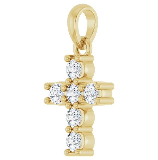 14K Yellow Or White Gold Round Si1-Si2, G-H Polished Lab-Grown Diamond Cross Pendant