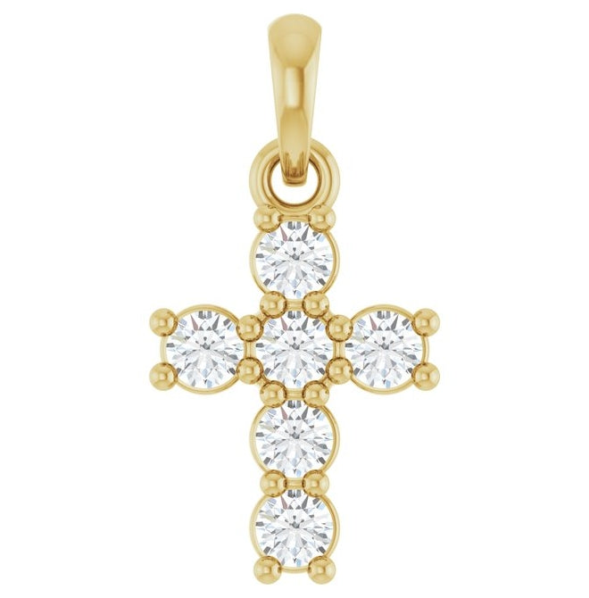 14K Yellow Or White Gold Round Si1-Si2, G-H Polished Lab-Grown Diamond Cross Pendant
