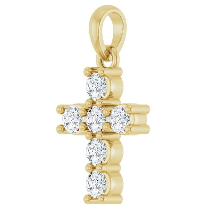 14K Yellow Or White Gold Round Si1-Si2, G-H Polished Lab-Grown Diamond Cross Pendant