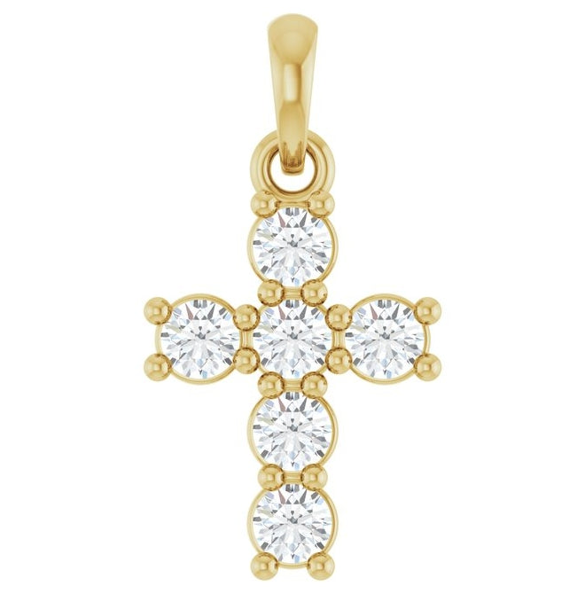 14K Yellow Or White Gold Round Si1-Si2, G-H Polished Lab-Grown Diamond Cross Pendant