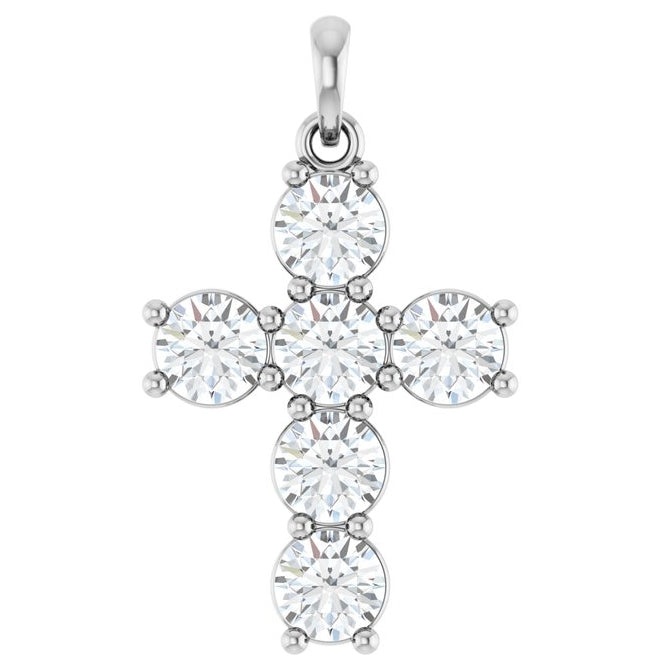 14K Yellow Or White Gold Round Si1-Si2, G-H Polished Lab-Grown Diamond Cross Pendant