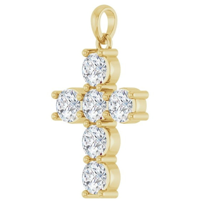14K Yellow Or White Gold Round Si1-Si2, G-H Polished Lab-Grown Diamond Cross Pendant