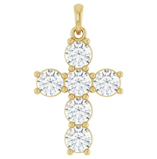 14K Yellow Or White Gold Round Si1-Si2, G-H Polished Lab-Grown Diamond Cross Pendant