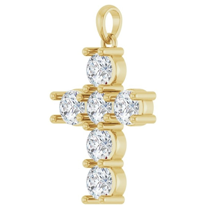 14K Yellow Or White Gold Round Si1-Si2, G-H Polished Lab-Grown Diamond Cross Pendant