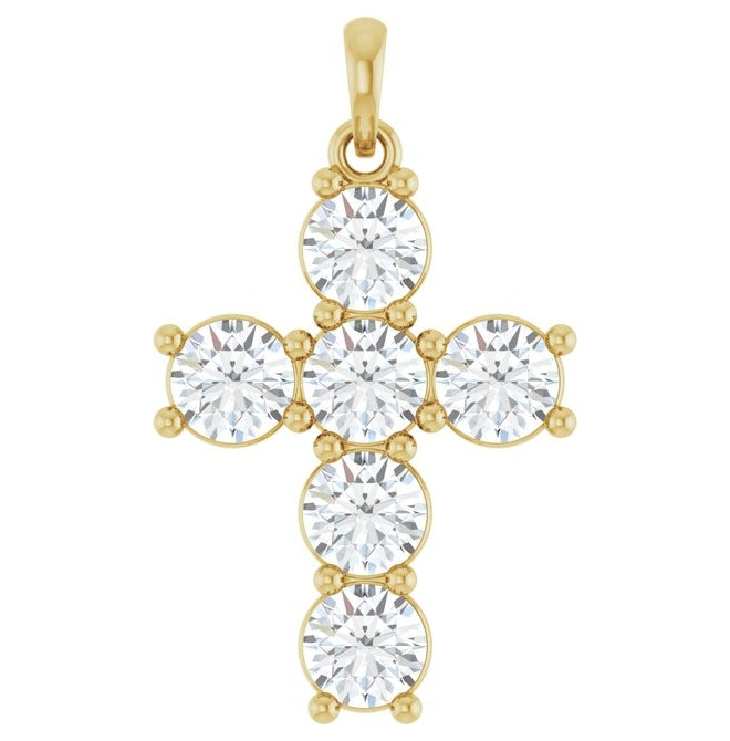 14K Yellow Or White Gold Round Si1-Si2, G-H Polished Lab-Grown Diamond Cross Pendant