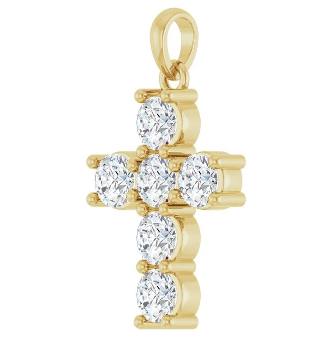 14K Yellow Or White Gold Round Si1-Si2, G-H Polished Lab-Grown Diamond Cross Pendant