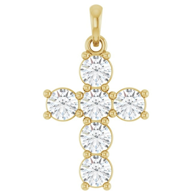 14K Yellow Or White Gold Round Si1-Si2, G-H Polished Lab-Grown Diamond Cross Pendant