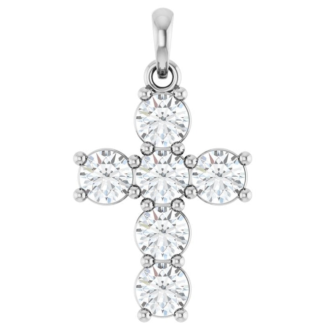 14K Yellow Or White Gold Round Si1-Si2, G-H Polished Lab-Grown Diamond Cross Pendant