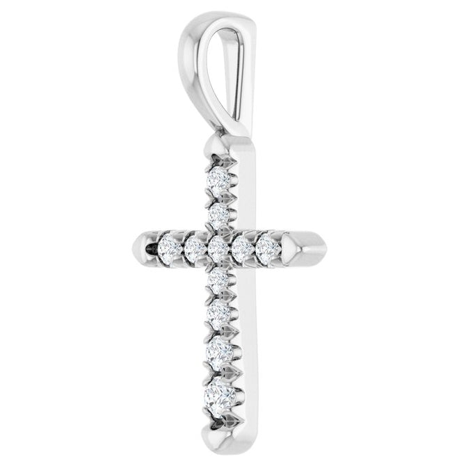 14K Yellow Or White Gold Round 2 Mm 1, G-H Polished 1/6 Ctw Natural Diamond Cross Pendant