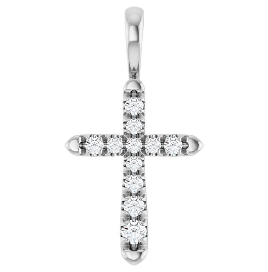14K Yellow Or White Gold Round 2 Mm Vs, F+ Polished 1/6 Ctw Lab-Grown Diamond Cross Pendant