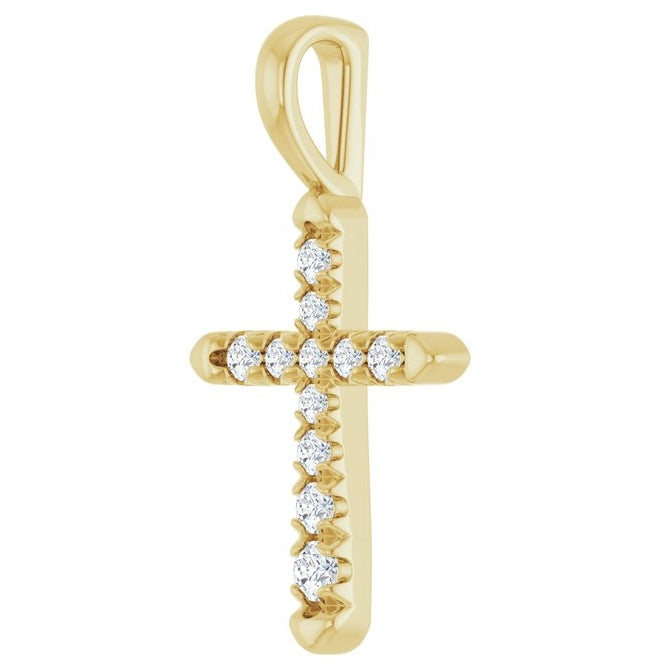 14K Yellow Or White Gold Round 2 Mm 1, G-H Polished 1/6 Ctw Natural Diamond Cross Pendant