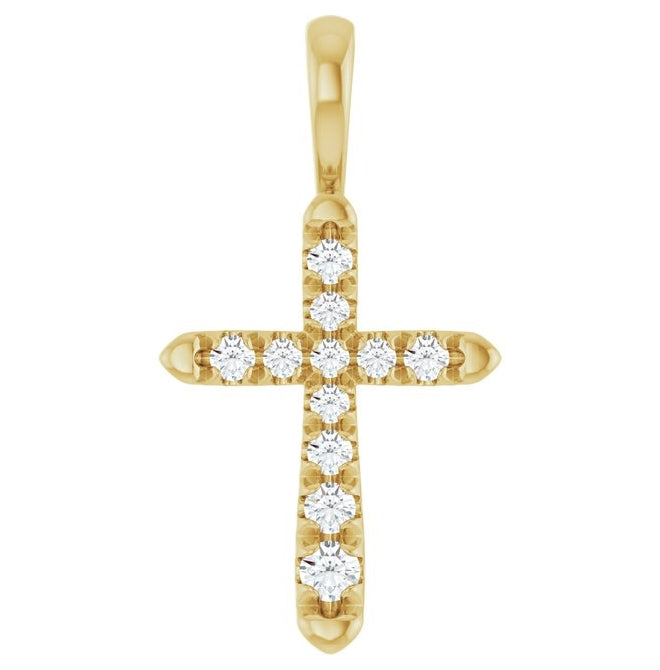 14K Yellow Or White Gold Round 2 Mm Vs, F+ Polished 1/6 Ctw Lab-Grown Diamond Cross Pendant