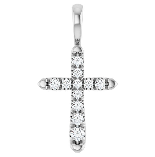 14K Yellow Or White Gold Round 2 Mm Vs, F+ Polished 1/6 Ctw Lab-Grown Diamond Cross Pendant