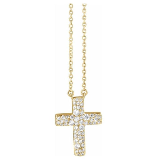 14K Yellow Gold Round 1.8Mm I1, G-H 18 In Polished 3/8 Ctw Natural Diamond Cross Necklace