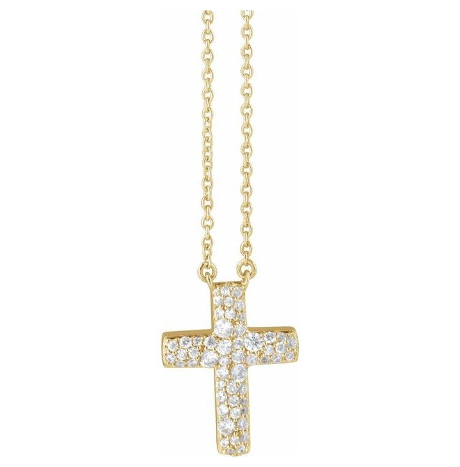 14K Yellow Or White Gold Round 1.8Mm Vs, F+ 18 In Polished 3/8 Ctw Lab Grown Diamond Cross Necklace
