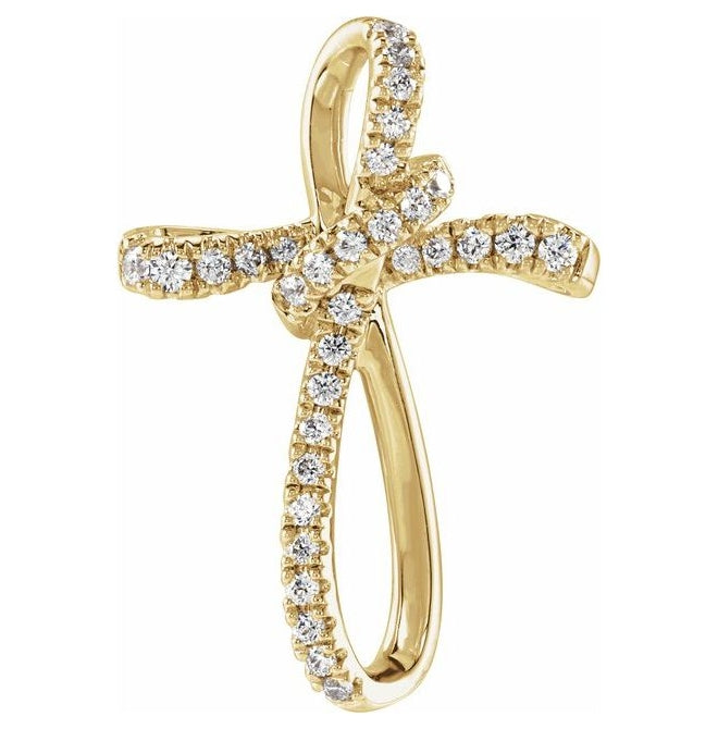 14K Yellow Or White Gold Round 1.2 Mm 1, G-H Polished 1/5 Ctw Natural Diamond Cross Pendant