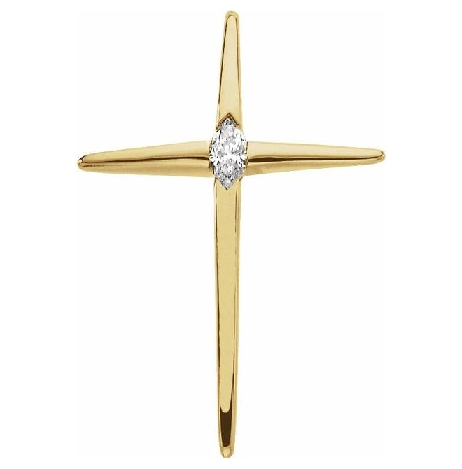 14K Yellow Gold Marquise 4.5 X 2.5 Mm Si1, Ghi Polished Natural Diamond Cross Pendant