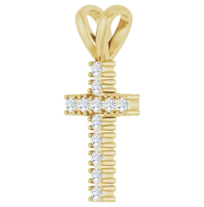 14K Yellow Or White Gold Or Sterling Silver Round 1.7 Mm I1, G-H Polished 1/4 Ctw Natural Diamond Cross Pendant