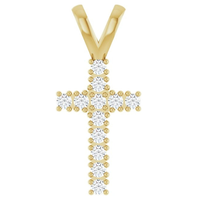 14K Yellow Or White Gold Or Sterling Silver Round 1.7 Mm I1, G-H Polished 1/4 Ctw Natural Diamond Cross Pendant