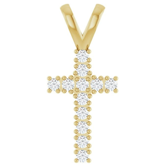 14K Yellow Or White Gold Or Sterling Silver Round 1.7 Mm I1, G-H Polished 1/4 Ctw Natural Diamond Cross Pendant