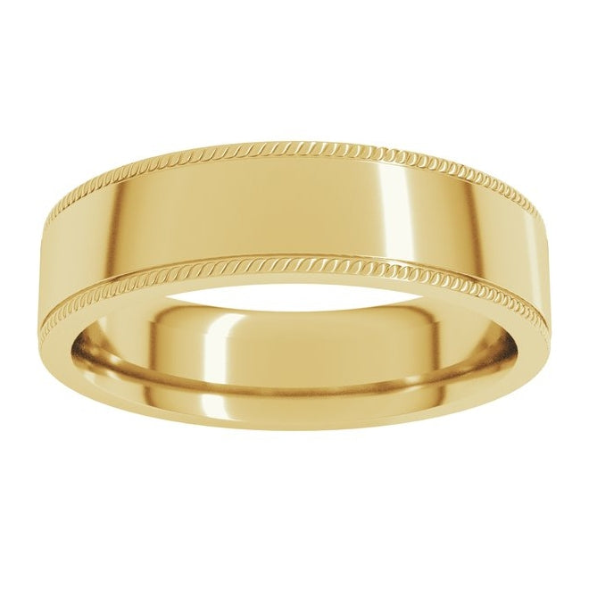 14K Yellow Or White Gold Rope Edge Comfort-Fit Flat Band