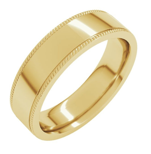 14K Yellow Or White Gold Rope Edge Comfort-Fit Flat Band