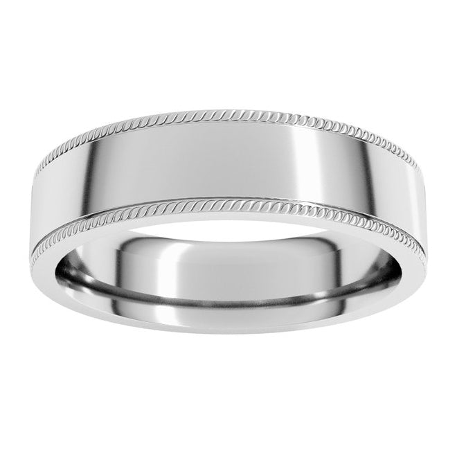 14K Yellow Or White Gold Rope Edge Comfort-Fit Flat Band