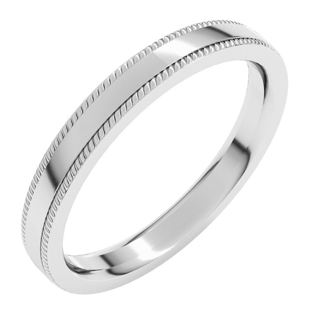14K Yellow Or White Gold Rope Edge Comfort-Fit Flat Band