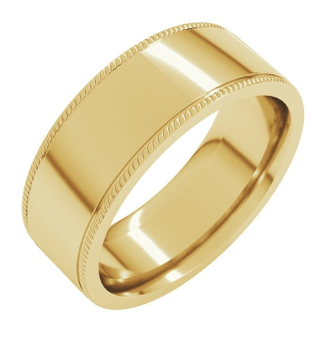 14K Yellow Or White Gold Rope Edge Comfort-Fit Flat Band